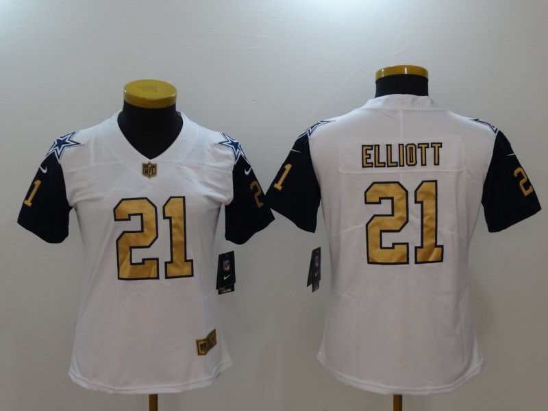 Women Dallas cowboys #21 Elliott White Thanksgiving Platinum Nike Vapor Untouchable Limited NFL Jerseys